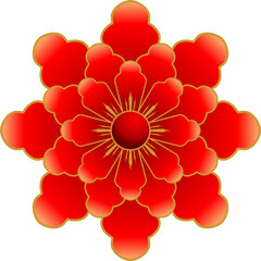 Imlek, A vibrant red flower with symmetrical petals, ideal for decorative designs, botanical illustrations, and floral motifs.