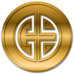 Imlek, A detailed gold coin featuring an embossed pattern, ideal for financial, investment, or currency-themed content.