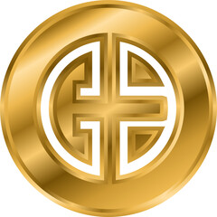 Imlek, A detailed gold coin featuring a stylized logo, suitable for branding, finance, or luxury product promotions.