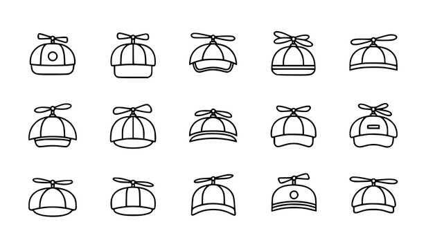 Minimal propeller hat icon set in outline vector style for playful design use
