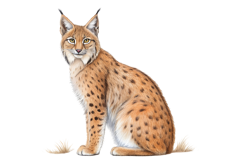 Watercolor Lynx sitting with spotted fur isolated on a transparent background