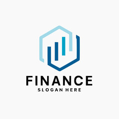 Hexagon finance logo with bar chart motif