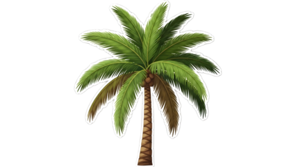 Single Palm Tree with Green Fronds and Browned Leaves on Transparent Background tropical