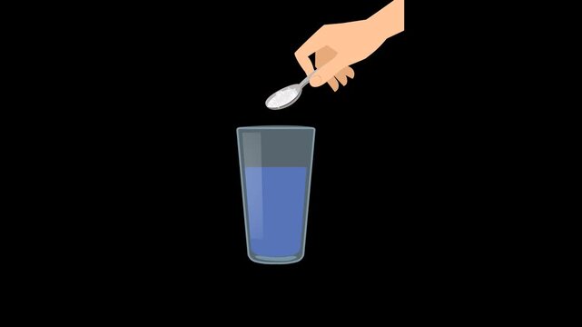 Dropping salt in a glass of water on black background. 4k video,