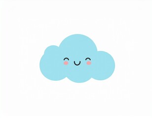 Cute cartoon cloud with a smiling face on a white background, simple design.