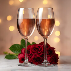 Two wine glasses with roses