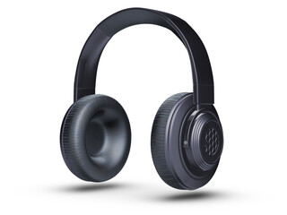 Black wireless headphones isolated on a white background. 3D render wireless headphones.