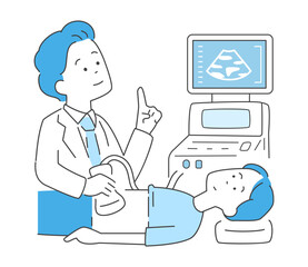 エコー検査を受ける男性のイラスト　ベクター