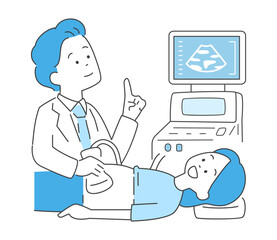 エコー検査を受ける女性のイラスト　ベクター