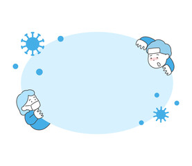 風邪をひいた人とウイルスのフレーム素材　ベクター