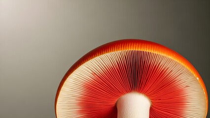 Vibrant Red and White Mushroom Cap with Gills