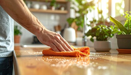 Cleaning Kitchen Counter.