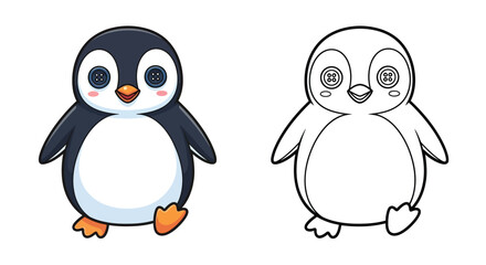 Fototapeta premium Adorable Penguin Cartoon Character Coloring Page For Kids Educational Activity And Creative Fun