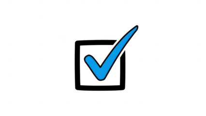 Checkmark icon in a square box representing approval or completion on a transparent background