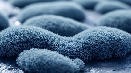 Microscopic View of Blue Bacterial Colonies with Fuzzy Texture and Rounded Shapes