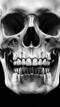 Human Skull Close-up with Teeth on Black Background