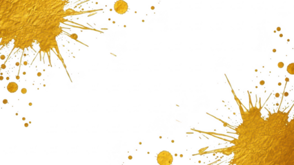 Abstract gold paint splashes on transparent background creating a vibrant artistic design and dynamic visual effect