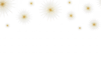 Celebration fireworks display with sparkling golden bursts and festive atmosphere on a transparent background