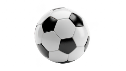 Classic black and white soccer ball with pentagon and hexagon pattern isolated on transparent background