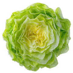 Fresh, vibrant head of lettuce with ruffled leaves and water droplets