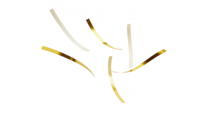 Gold and white streamers and confetti for celebration and party decoration on transparent background