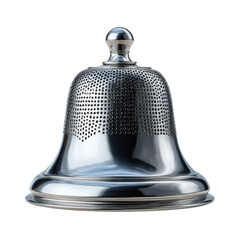 Polished metal bell-shaped object with small square holes