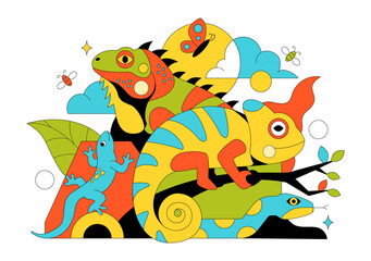 Obraz premium Reptile Vector Illustration Featuring Detailed Scales And Natural Wildlife Design With Various Species Of Reptilian Animals In Flat Background