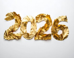 Gleaming golden 2026 numerals formed from decorative leaf elements