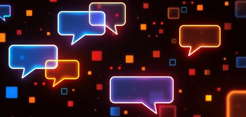Abstract glowing digital blocks forming conversation bubbles,  bubbles,  code