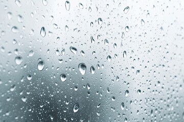 Water droplets cling to glass, blurring the background