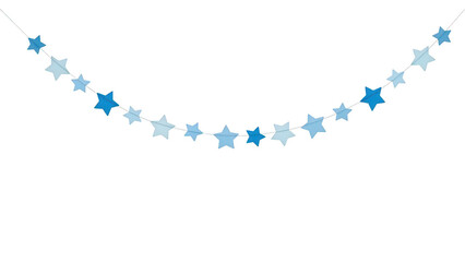 Blue starshaped confetti arranged in a semicircle pattern on transparent background for celebration or decoration