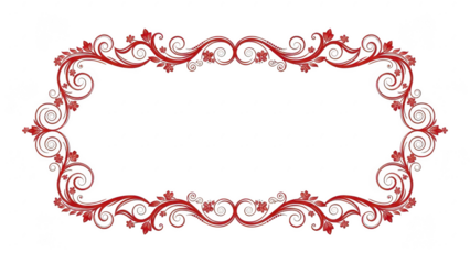 Elegant vintage decorative frame with intricate floral patterns and ornate design in classic red color isolated on transparent background