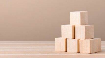 Building blocks stacked on wooden table minimalist interior decorative elements soft lighting