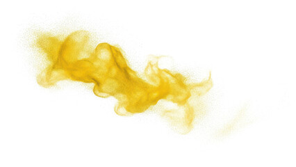 Yellow powdery substance dispersed in a cloudlike formation on transparent background for artistic or abstract design