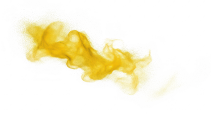 Yellow powdery substance dispersed in a cloudlike formation on transparent background for artistic or abstract design