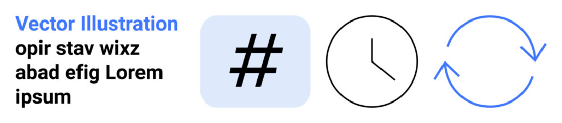 Obraz premium metadata tag square icon, analog clock, curved recycling arrows. Ideal for social media, content creation, scheduling, time tracking, sustainability, digital marketing simple landing page