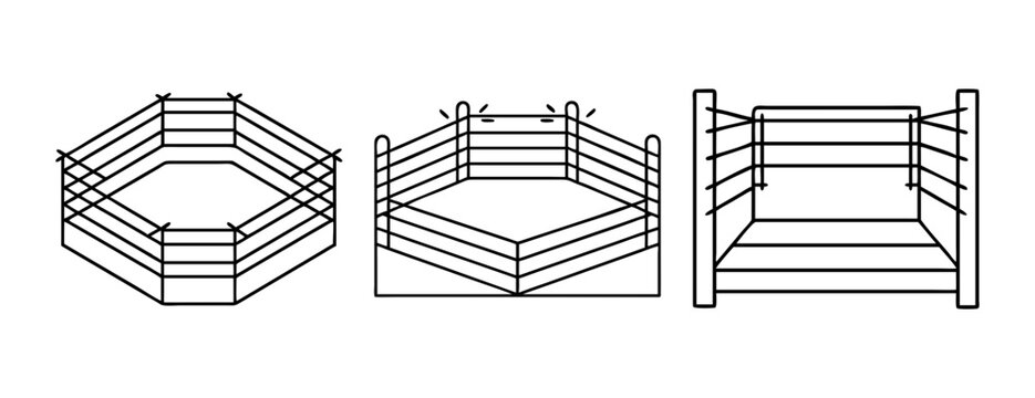 Boxing ring outline icon set. vector illustration of fight arena.