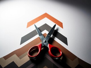 Scissors glinting, poised above interlocking chevrons, ready for precise cuts ,  cutting,  pattern