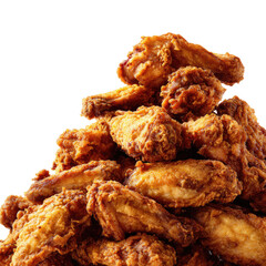 Pile of golden crispy fried chicken wings on black background