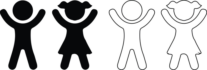 children girl boy black black line icons set vector illustration silhouette design art