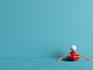 Determined 3d cartoon rower in a boat using oars on calm blue water illustrating teamwork and water sports concepts