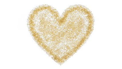 Golden glitter heart shape on transparent background symbolizing love romance and affection for celebration or decoration