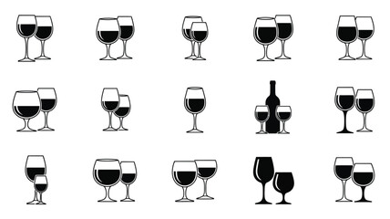 Arrangement of wine glasses and a bottle a striking black silhouette © RABEYA