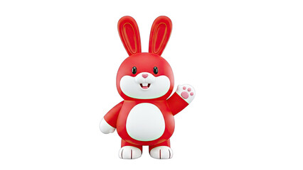 3D Rendered Red Cartoon Bunny Waving Hello