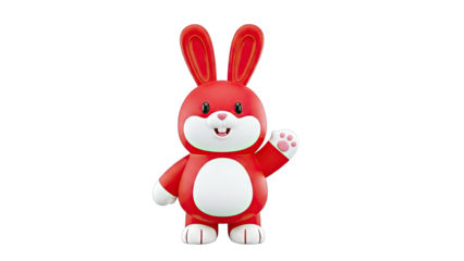 3D Rendered Red Cartoon Bunny Waving Hello