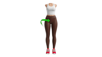 Woman in Brown Leggings and White Tank Top with Green Arrow