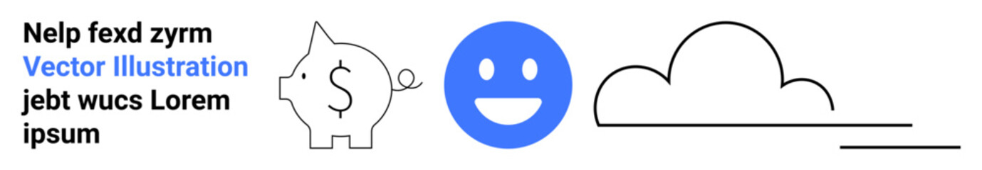 Fototapeta premium Finance, emotions, technology, cloud storage, digital economy, online resources. Minimalist piggy bank, smiling face and cloud icons. Finance and emotions in simple s