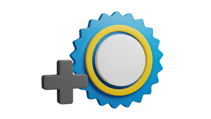 3D Badge with Plus Sign Icon