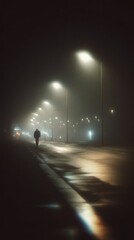 Lonely Walk in the Foggy Night: Urban Solitude and Mysterious Atmosphere