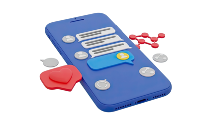 3D Mobile Phone with Social Media Icons and Chat Bubbles